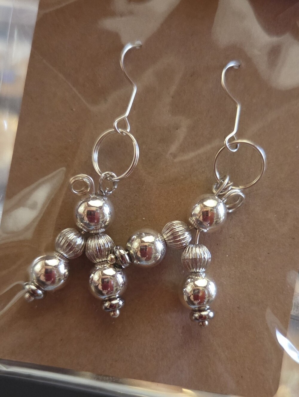 Polished Silver Bead Dangle Earrings - Women Jewelry
